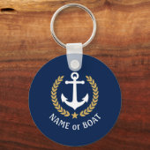 Boat Name Anchor Gold Style Laurel Star Blue Sleutelhanger (Voorkant)