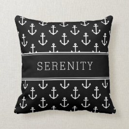 Boat Name Anchors and Stripes Black Kussen