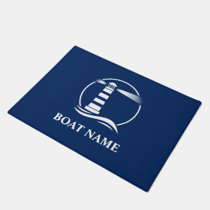 Boat Name Classic Nautical Lighthouse Navy Blue Deurmat