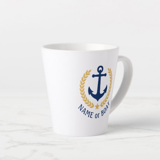 Boat Name Nautical Anchor Gold Laurel Star Latte Mok (Rechterhoek)