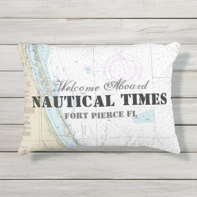 Boat Name & Nautical Chart Welcome Aboard Florida Buitenkussen (Voorkant)