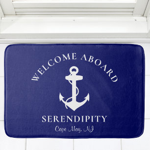 Boat Nautical Anchor Navy Monogram Welkom aan boor Badmat