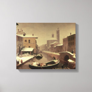 Boat onder de sneeuw canvas afdruk