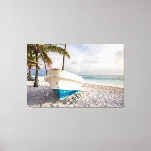 Boat op de strand canvas afdruk