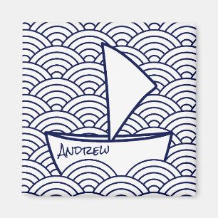 Boat op Waves Square Magnet Magneet