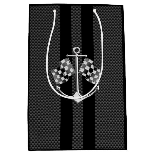 Boat Racing Nautical Checkered Carbon Fiber Style Medium Cadeauzakje (Voorkant)