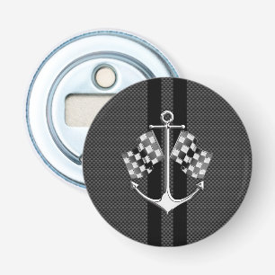 Boat Racing Nautical in Black Carbon Fibre Style Button Flesopener
