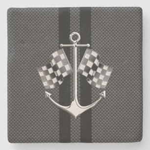 Boat Racing Nautical in Black Carbon Fibre Style Stenen Onderzetter