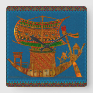 Boat van Reeds Egyptian Folk Art Vierkante Klok