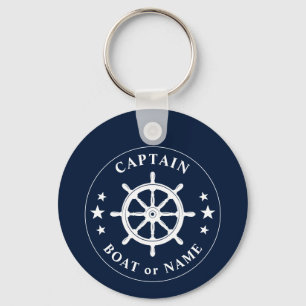 Boat Wheel Helm Stars Kapitein Naam Foto Terug Sleutelhanger