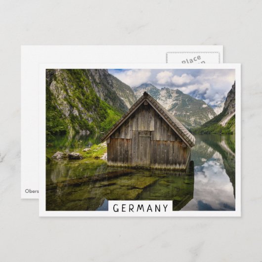 Boathouse in het Obersee-meer in Alpen in Duitslan Briefkaart (Voorkant / Achterkant)