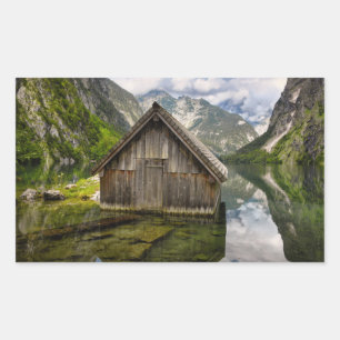 Boathouse in het Obersee-meer in Alpen in Duitslan Rechthoekige Sticker