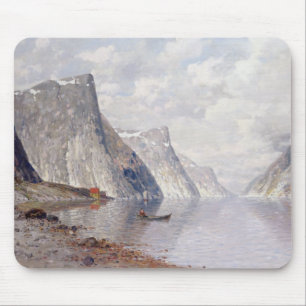 Boating op een Noorse Fjord (olie op canvas) Muismat