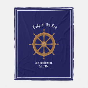 Boatlife stuurwiel Navy Blauw Wit Fleece Deken