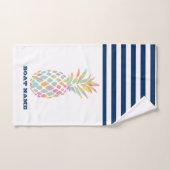 Boatnaam, anananas Navy Blue White Striped Bad Handdoek (Handdoek)