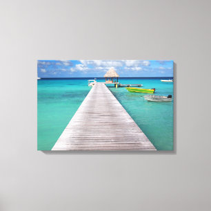 Boats bij een steiger in de Japanse doek Canvas Afdruk