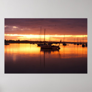 Boats bij Sunrise Poster