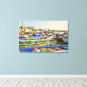 Boats die worden geraasd voor de visserij, de kerk canvas afdruk (Insitu (Houten vloer))