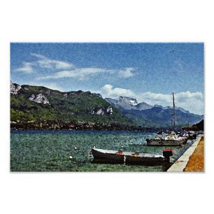 Boats- en bergmeer in Annecy Frankrijk Foto Afdruk