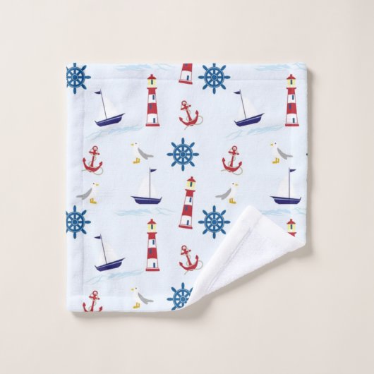 Boats en vuurtorens blauw bad handdoek (Wasdoekje)