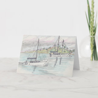 "Boats/Fiji" Waterverf Schets Wenskaart Feestdagen Kaart