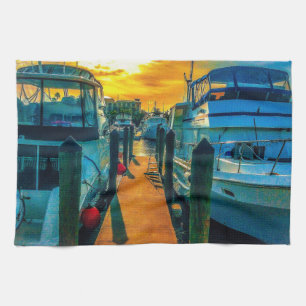 Boats in de Harbour Sunset Theedoek