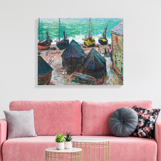 Boats op het strand bij É tretat | Claude Monet | Canvas Afdruk (Insitu (Woonkamer))