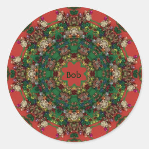 BOB ~ CHRISTMAS ~ Yellow Green Red Blue ~ Ronde Sticker