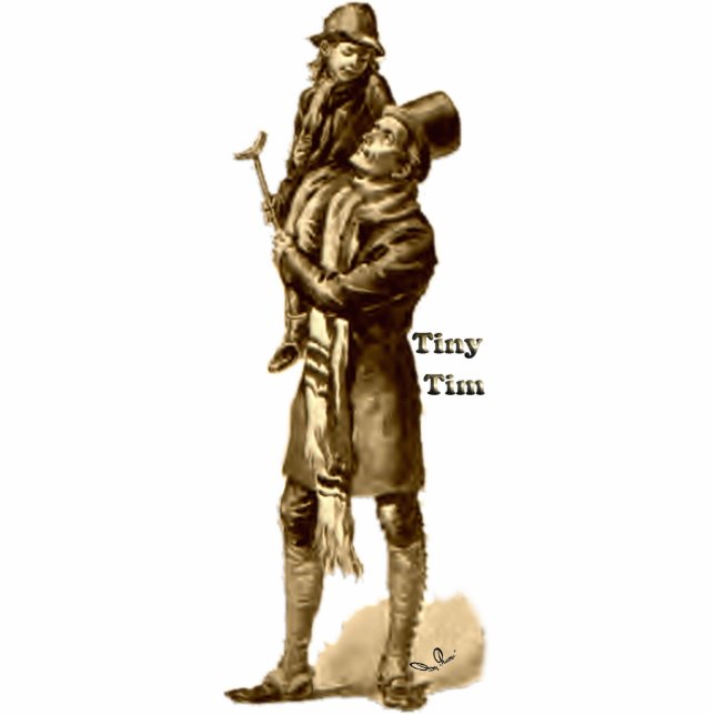 Bob Cratchit en Tiny Tim KerstCarol Staand Fotobeeldje (Voorkant)