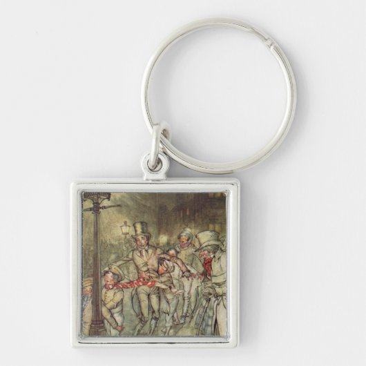 Bob Cratchit ging een dia op Cornhill neer Sleutelhanger (Voorkant)