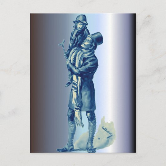 Bob Cratchit Holding Tiny Tim Kerstcarol Feestdagenkaart (Voorkant)