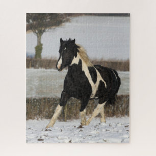 Bob Langrish Black and White Welsh Cob in the Snow Legpuzzel