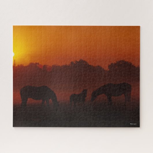 Bob Langrish | Grazing van drie paarden op de zon Legpuzzel (Horizontaal)