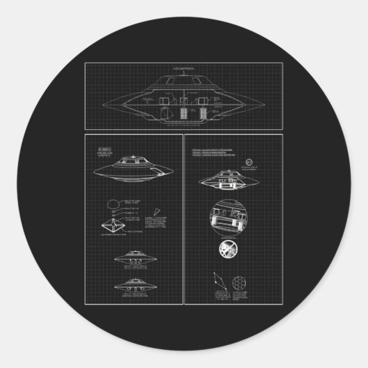 Bob Lazar Sport Model UAP Blauwdruk Ronde Sticker (Voorkant)