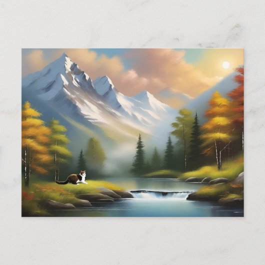 Bob Ross Style Cat Briefkaart (Voorkant)