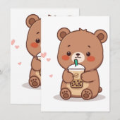 Boba Bear – Cute Bubble Tea Lover Illustration Notitiekaartje (Voorkant / Achterkant)