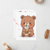 Boba Bear – Cute Bubble Tea Lover Illustration Notitiekaartje (Voorkant / Achterkant in situ)