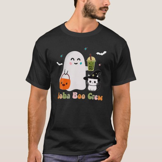Boba Boo Crew Schattige Ghost Cat Bubble Tea Kawai T-shirt (Voorkant)