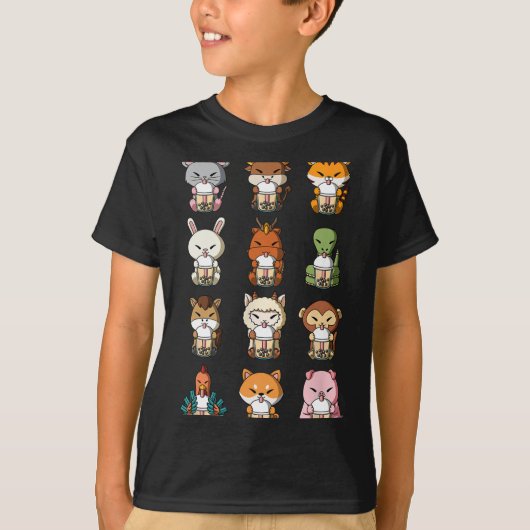 Boba Bubble Milk Tea Chinese Zodiacs Animal Lunar T-shirt (Voorkant)