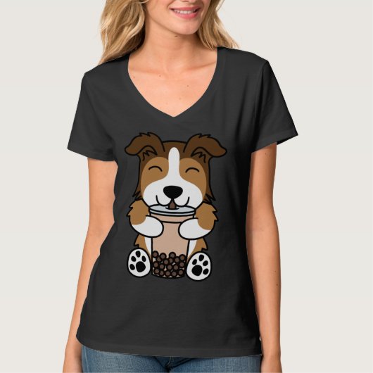 Boba Bubble Milk Tea Shetland Sheepdog T-shirt (Voorkant)