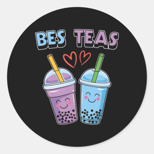 Boba Bubble Tea Bes Teas Kawaii Bestie Paarse en Ronde Sticker (Voorkant)