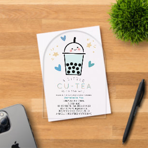 Boba Bubble Tea Blauwe Jongen Baby Shower Acryl Uitnodigingen