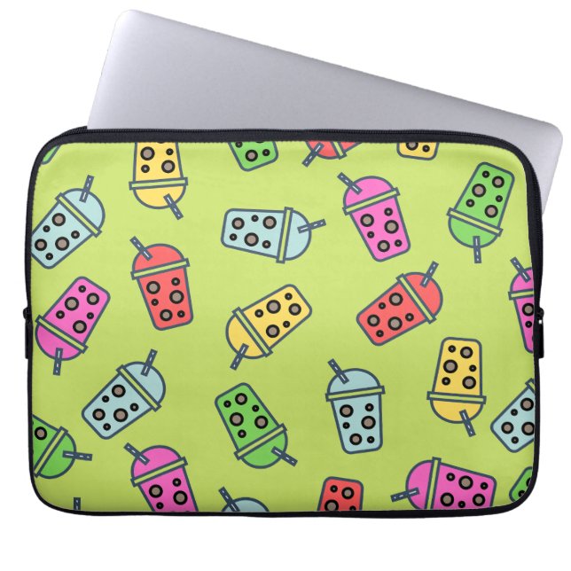 Boba Bubble Tea Pattern Laptop Sleeve (Voorkant)