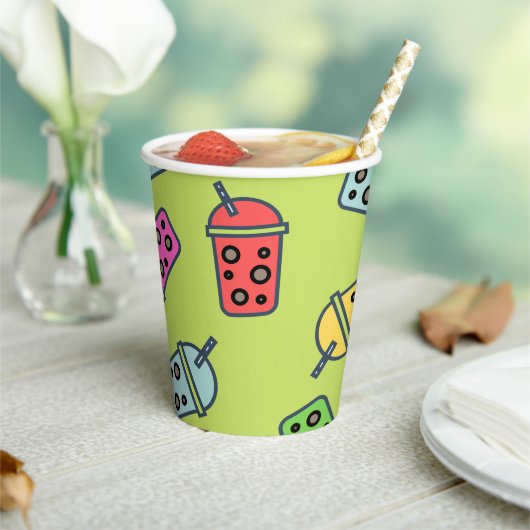 Boba Bubble Tea Pattern Papieren Bekers (Insitu)