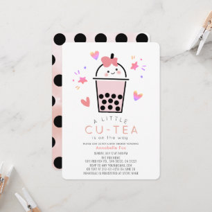 Boba Bubble Tea Roze Strikje Meisje Baby Shower Kaart