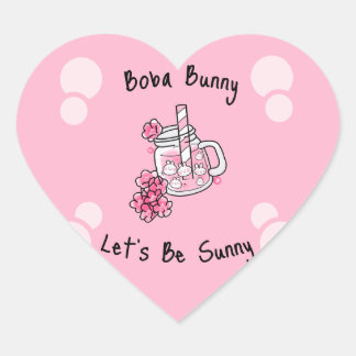 Boba Bunny Let's Be Sunny Kawaii Pink Hart Sticker