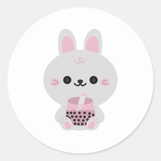 Boba Bunny Pink Ronde Sticker (Voorkant)