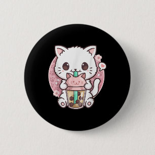 Boba Cat Boba Tea Bubble Tea Kawaii Anime Cat Kawa Ronde Button 5,7 Cm