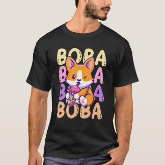 Boba Corgi Dog Drink bellenthee T-shirt