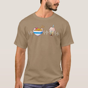 Boba en Ramen Heartbeat Kawaii Bubble Tea Noodles T-shirt